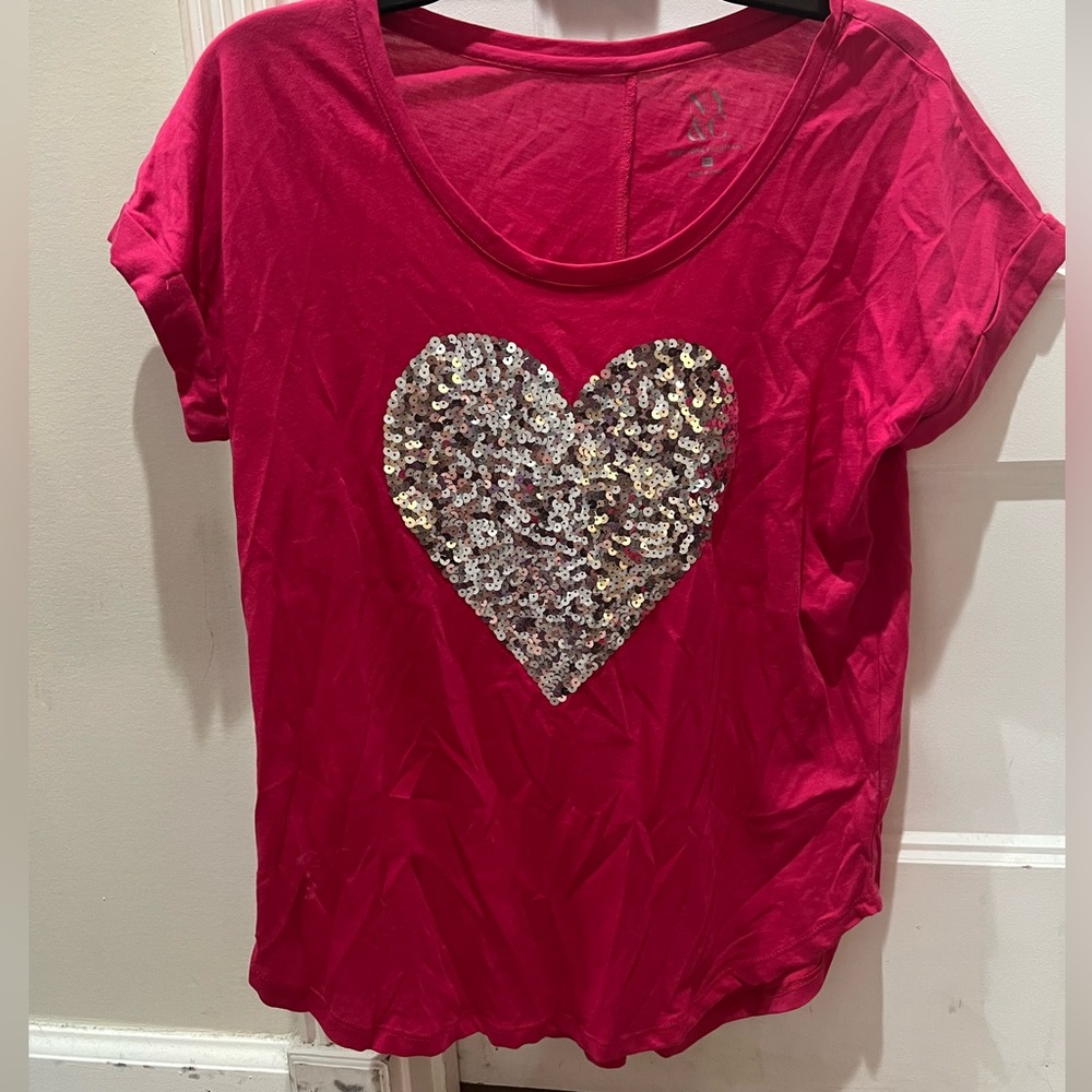 Hot pink silver sequin heart top